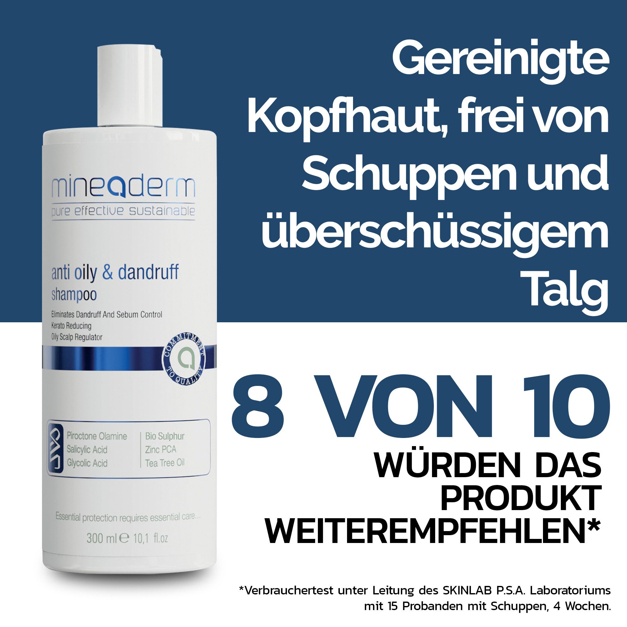 mineaderm Haarshampoo Anti-Schuppen Shampoo für fettige Kopfhaut, Damen & Herren 300 ml, Packung, 1-tlg., mit Piroctone Olamine und Zinc PCA