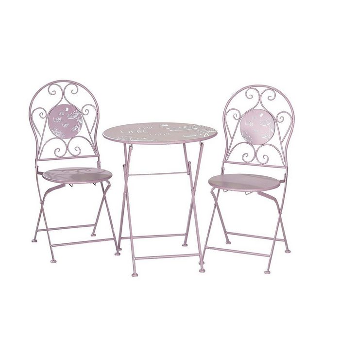 GILDE Esstisch Metall 2 Stühle 1 Tisch (BxHxL) cm Lebe Liebe Lache rosa mit Blum Esstisch Arbeitstisch Tisch Tafel Echtholz