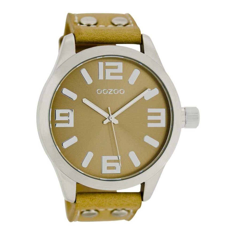Oozoo XXL Basic Line polshorloge met leren klinknagels met een diameter van 52 mm in verschillende kleuren, C1000-wit/wit, armband