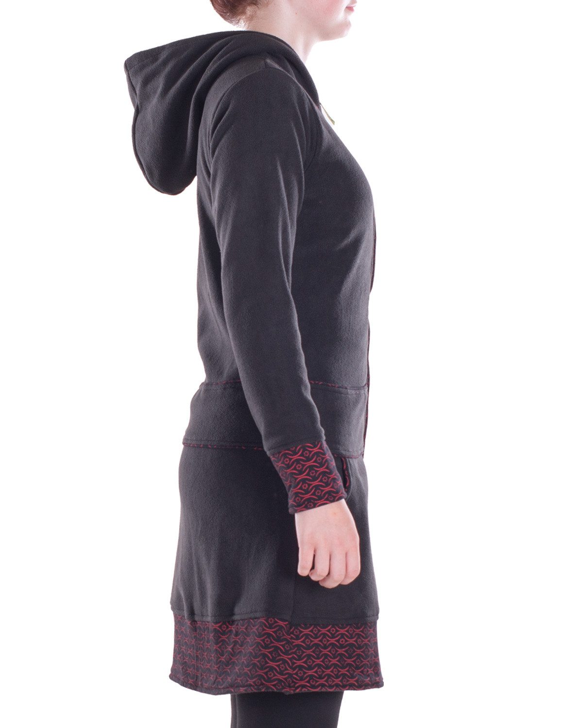 Vishes Kapuzenfleecejacke Lange Kapuzenjacke Damen Fleece Hippiemantel Übergangsjacke Hippie, Hoodie Style, Alternative Bekleidung