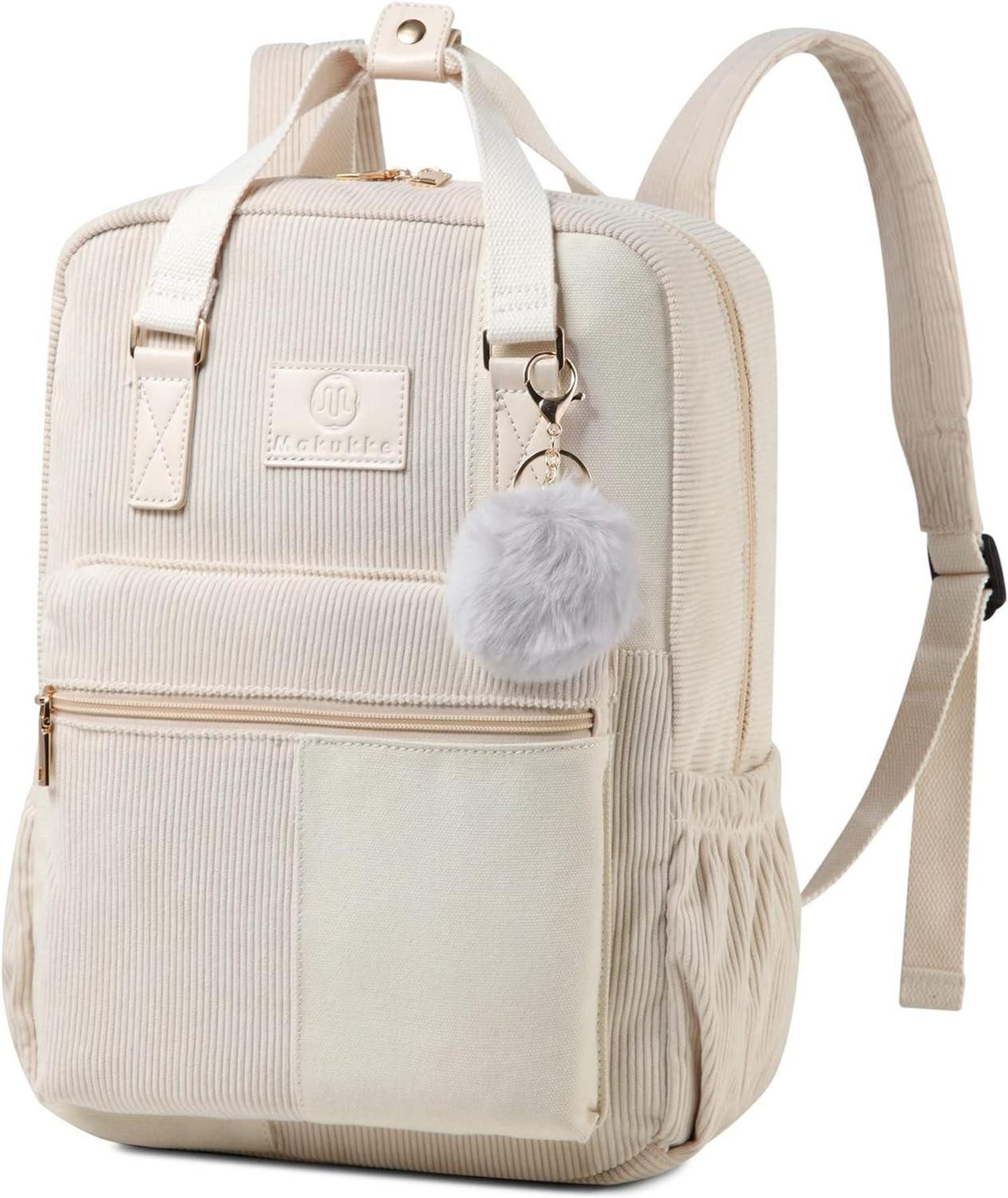 LuxusKollektion Cityrucksack Cord Rucksack Damen Herren Daypack Beige Anti-Theft Tasche Citytasche