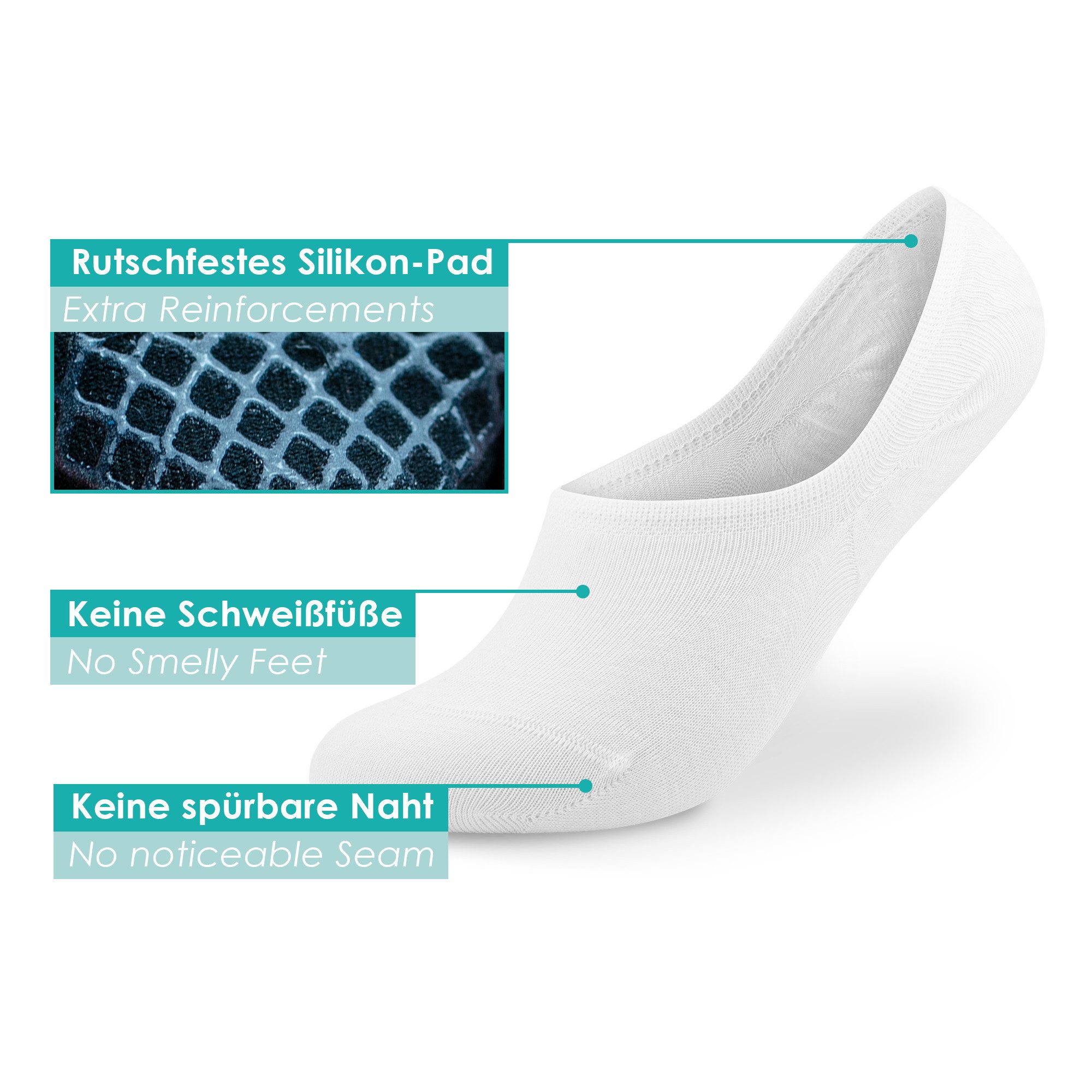 Bärenfuß Füßlinge 8 Paar Invisible Socks Sneaker unsichtbare Socken Damen & Herren keine Naht spürbar, feine Webung, fusselfrei, nicht einlaufend