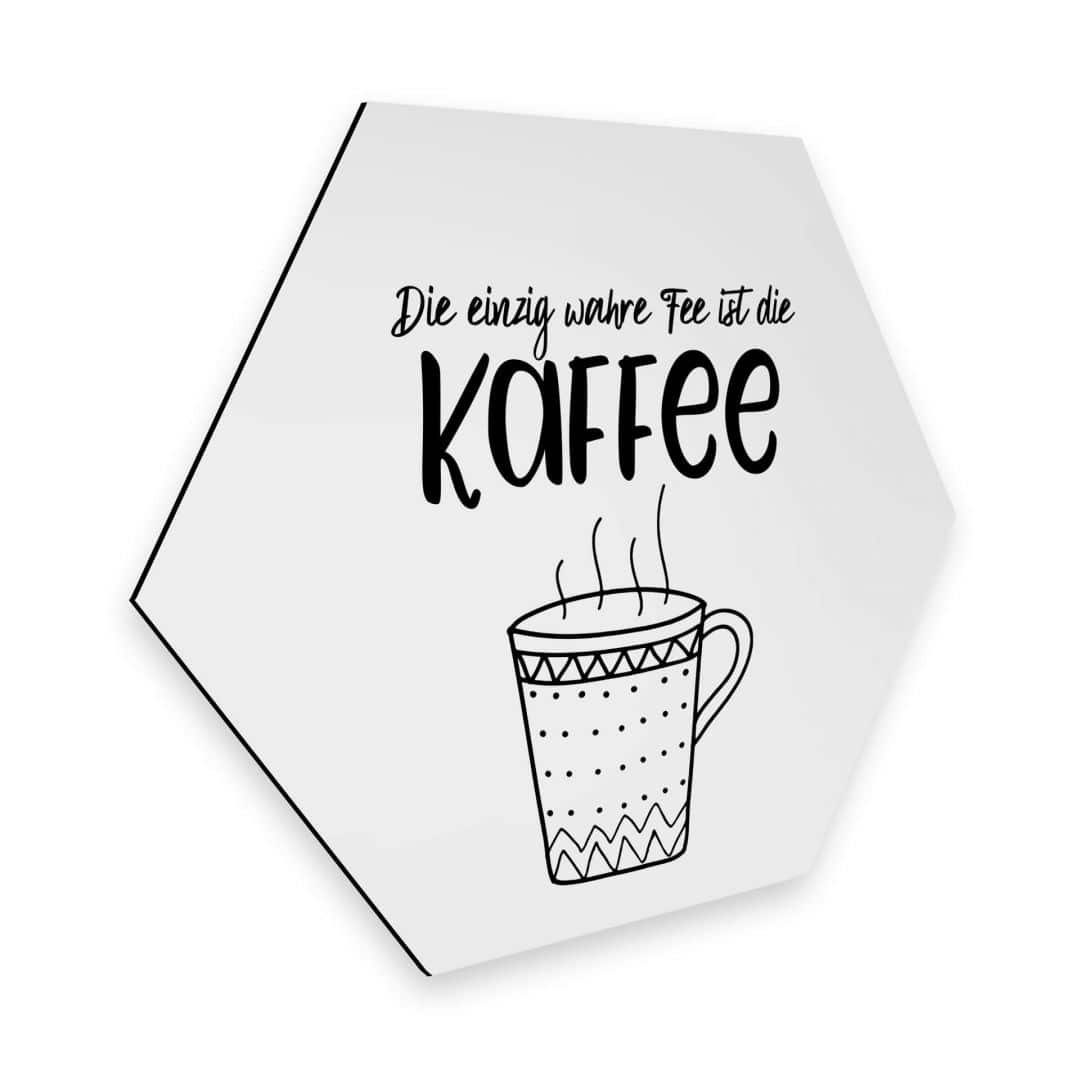 K&L Wall Art Alu-Dibond-Druck Metalloptik Poster Kaffee Fee schwarz-weiß Vintage Buchstaben Deko, Aluminium Wandbild modern