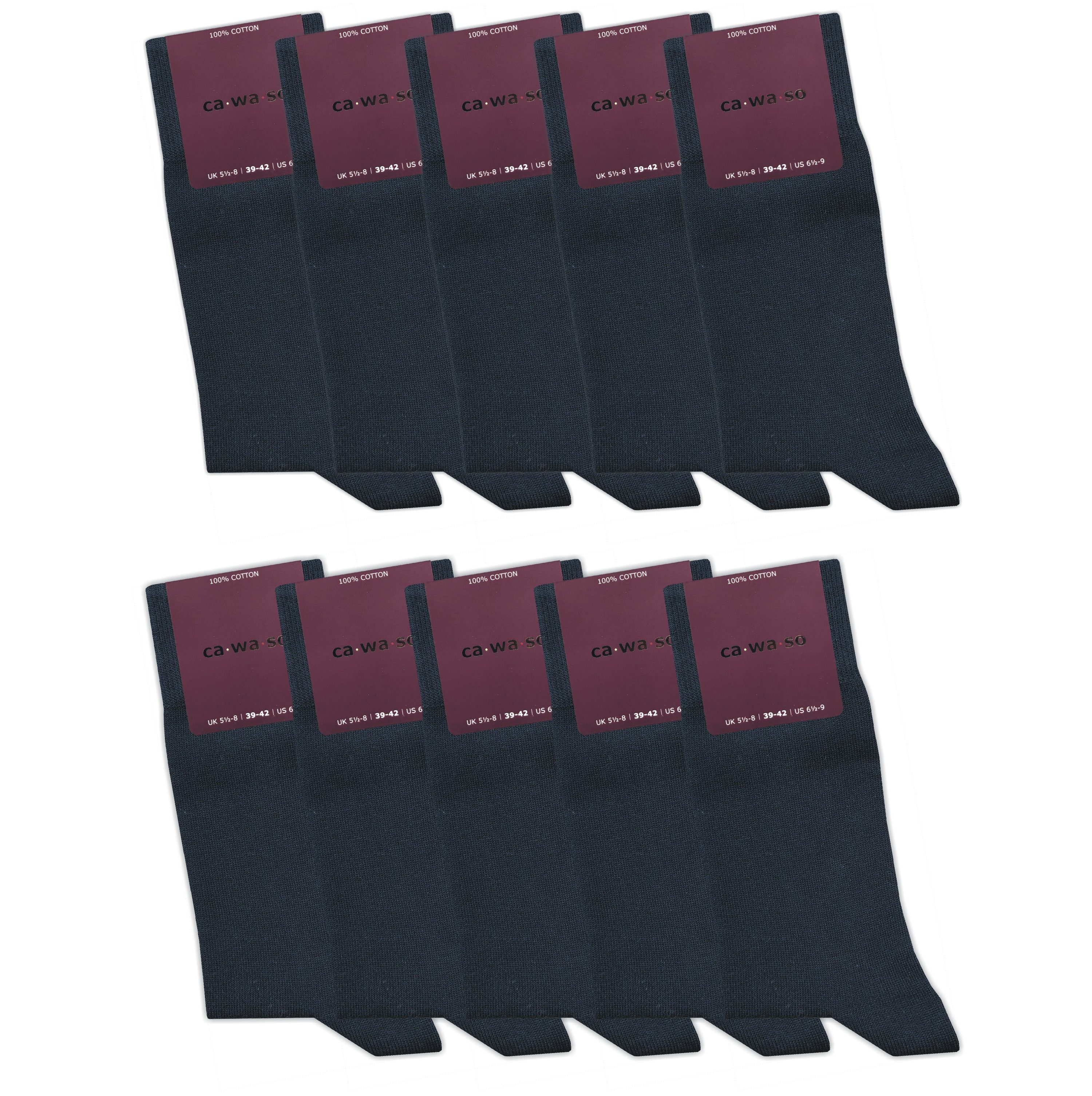 ca·wa·so Sneakersocken für Damen aus 100 % Baumwolle - Reine Baumwollsocken - Weiche Socken (10 Paar) Doppelt verstricktes Garn & gekämmte Baumwolle für lange Haltbarkeit blau