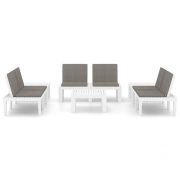 furnicato Garten-Essgruppe 6-tlg. Garten-Lounge-Set mit Auflagen Kunststoff Weiß