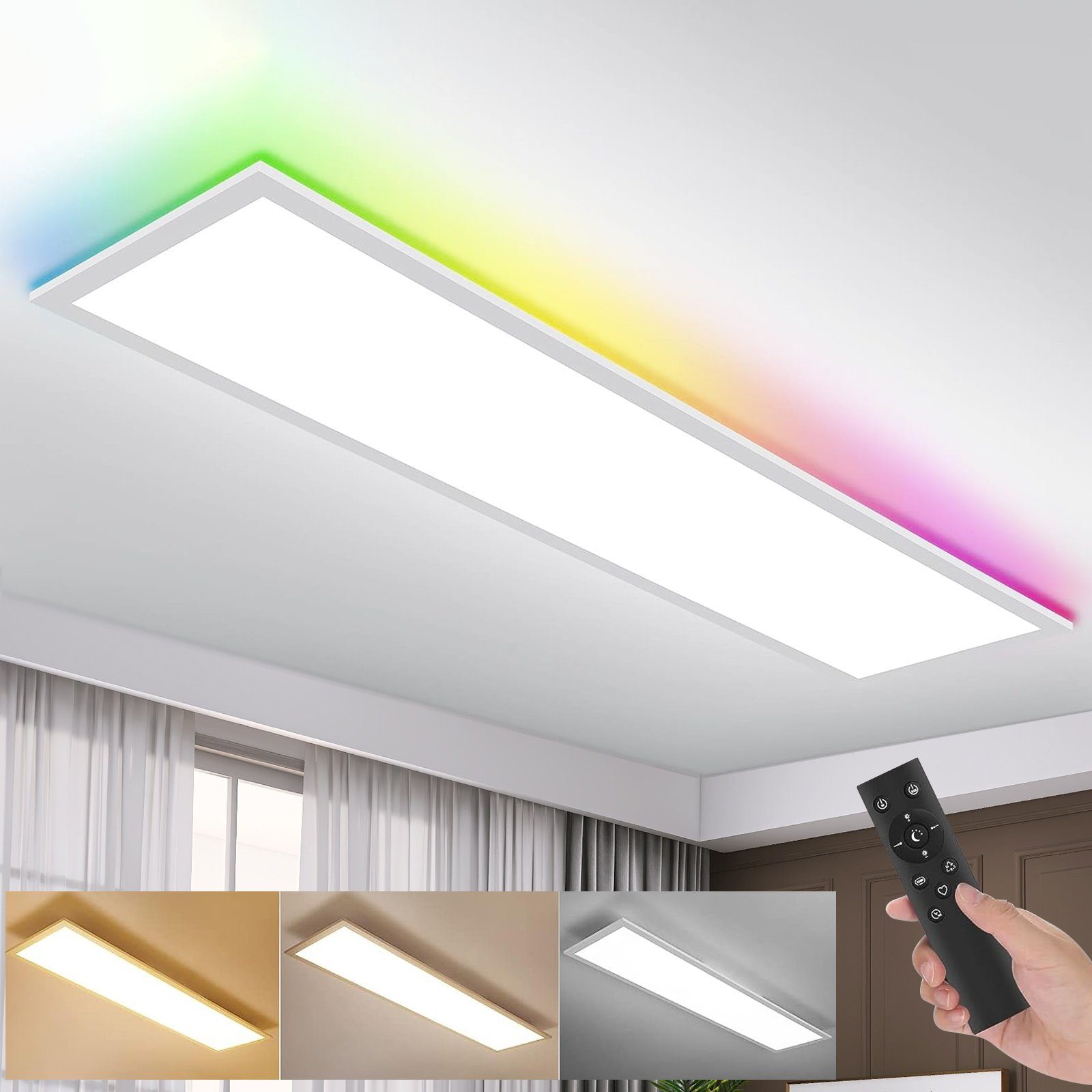 Nettlife LED Deckenleuchte Panel Dimmbar Keller Schlafzimmer RGB fest Küche mit LED Speicherfunktion, Wohnzimmer integriert, Fernbedienung W, für Balkon Hintergrundbeleuchtung 30