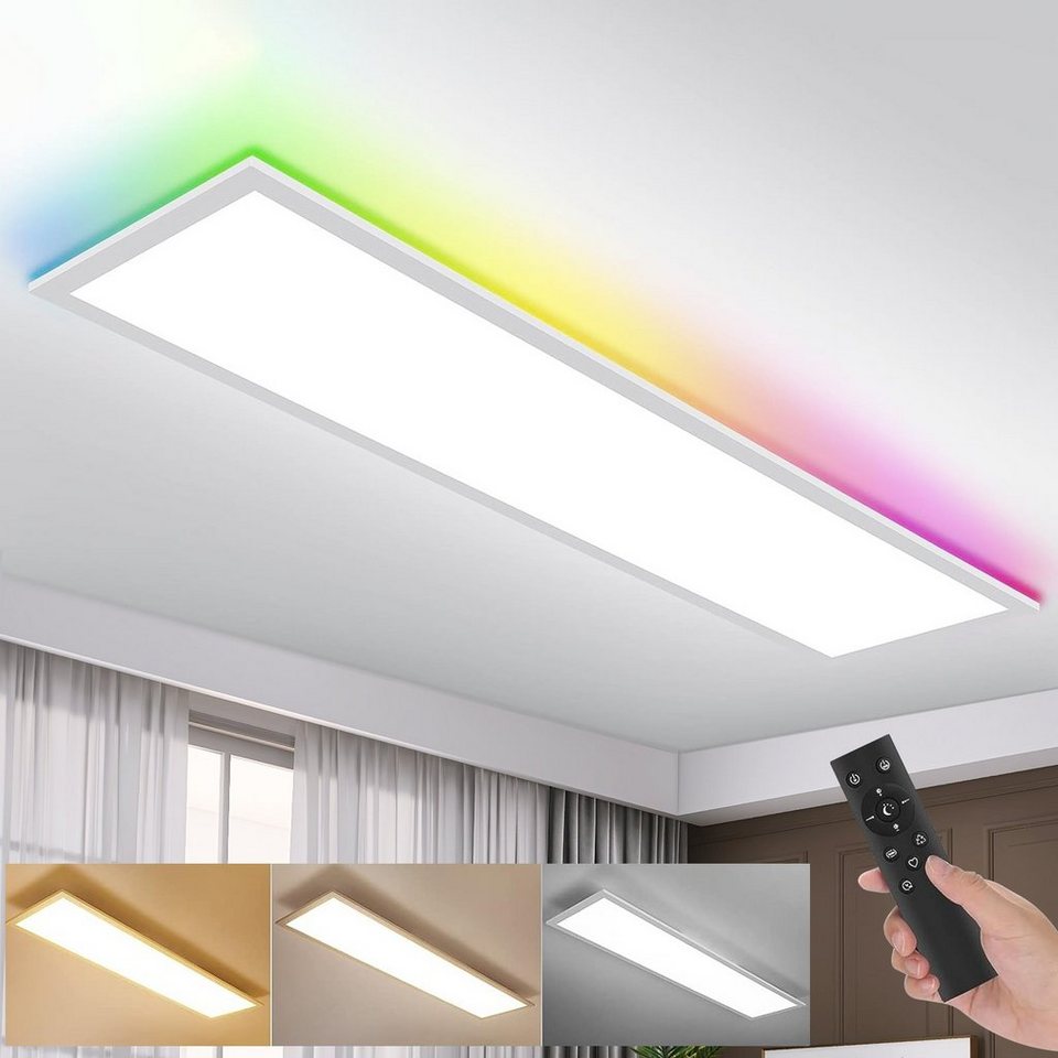 Nettlife LED Deckenleuchte Panel Dimmbar mit Fernbedienung RGB  Hintergrundbeleuchtung 30 W, Speicherfunktion, LED fest integriert, für  Schlafzimmer Wohnzimmer Küche Keller Balkon
