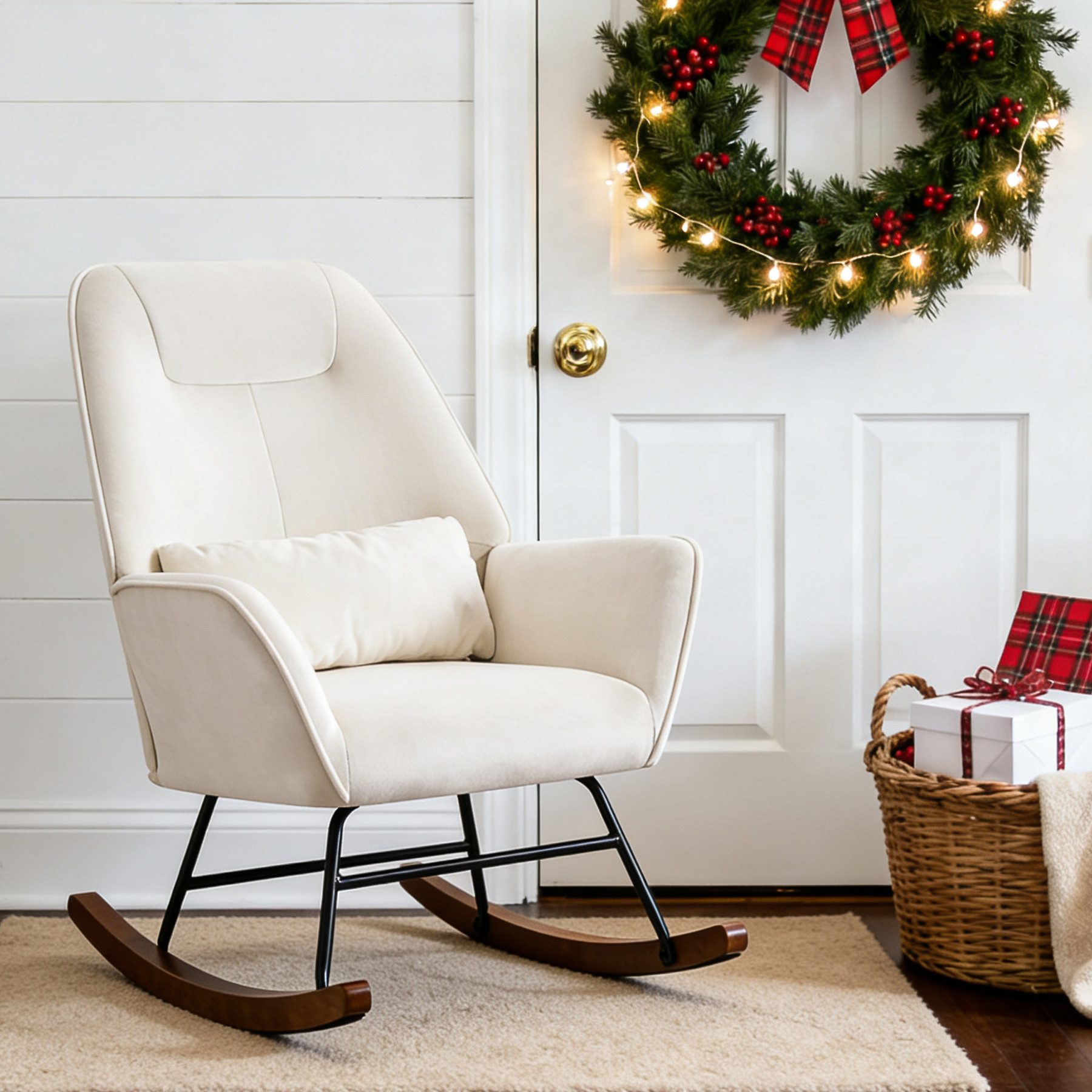 HomeMiYN Schaukelstuhl Schaukelstuhl Wohnzimmer Samt Schaukelsessel Lendenkissen Relaxsessel, samt,Stillsessel