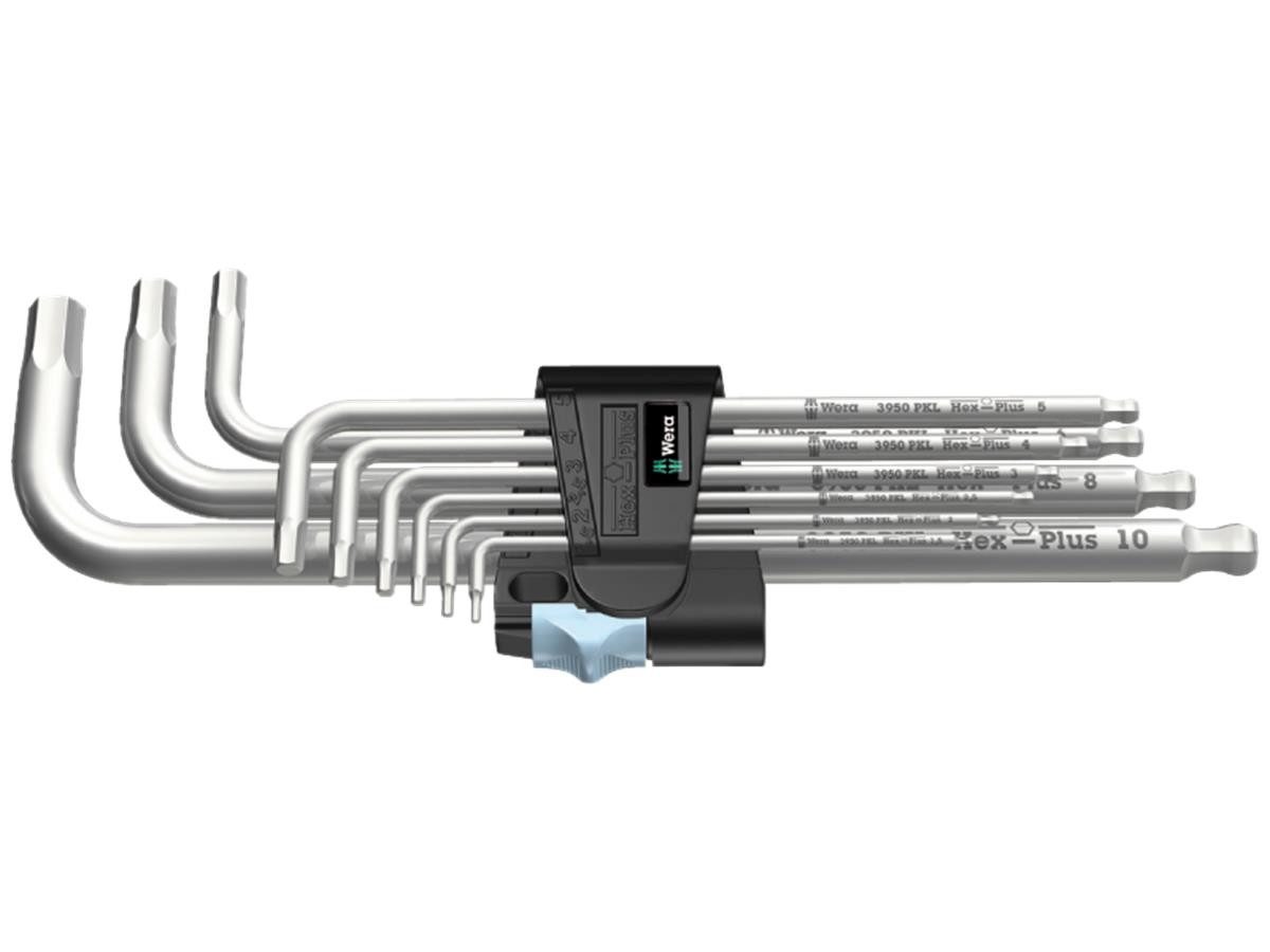 Wera Winkelschlüssel 3950 PKL/9 (Set), Größenkennzeichnung, Hex-Plus, verschleißfreies Clip-Material