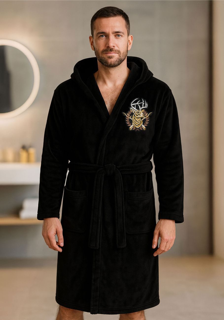 deinshirt Bademantel Jäger Hirsch Geweih, lange Länge, 100% Polyester, Kapu günstig online kaufen