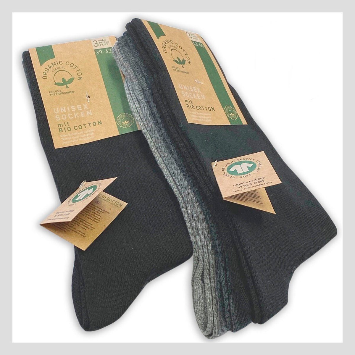 Sockswear Gesundheitssocken 3 (3-Paar, Pack 3-er 3er hellgrau-dunkelgrau-schwarz Paar) Bio-Baumwollsocken Bündel 98