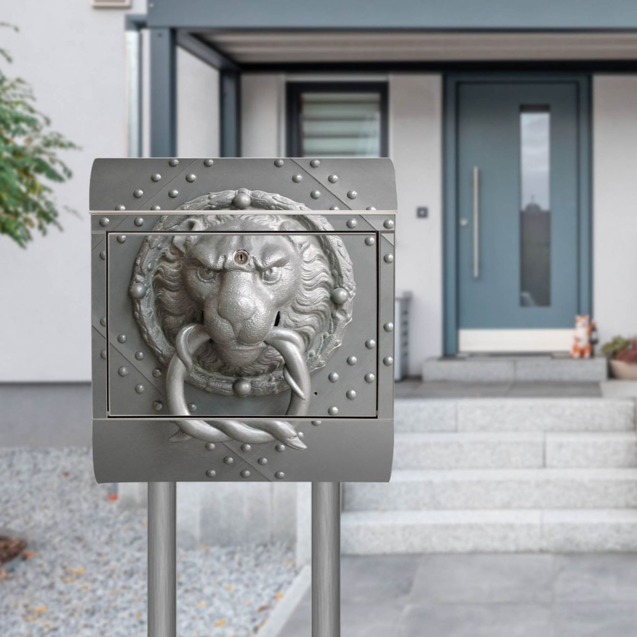 banjado Standbriefkasten Edelstahl Eisentor (Standbriefkasten Eisentor, mit Zeitungsfach), 126 x 53 x 17cm