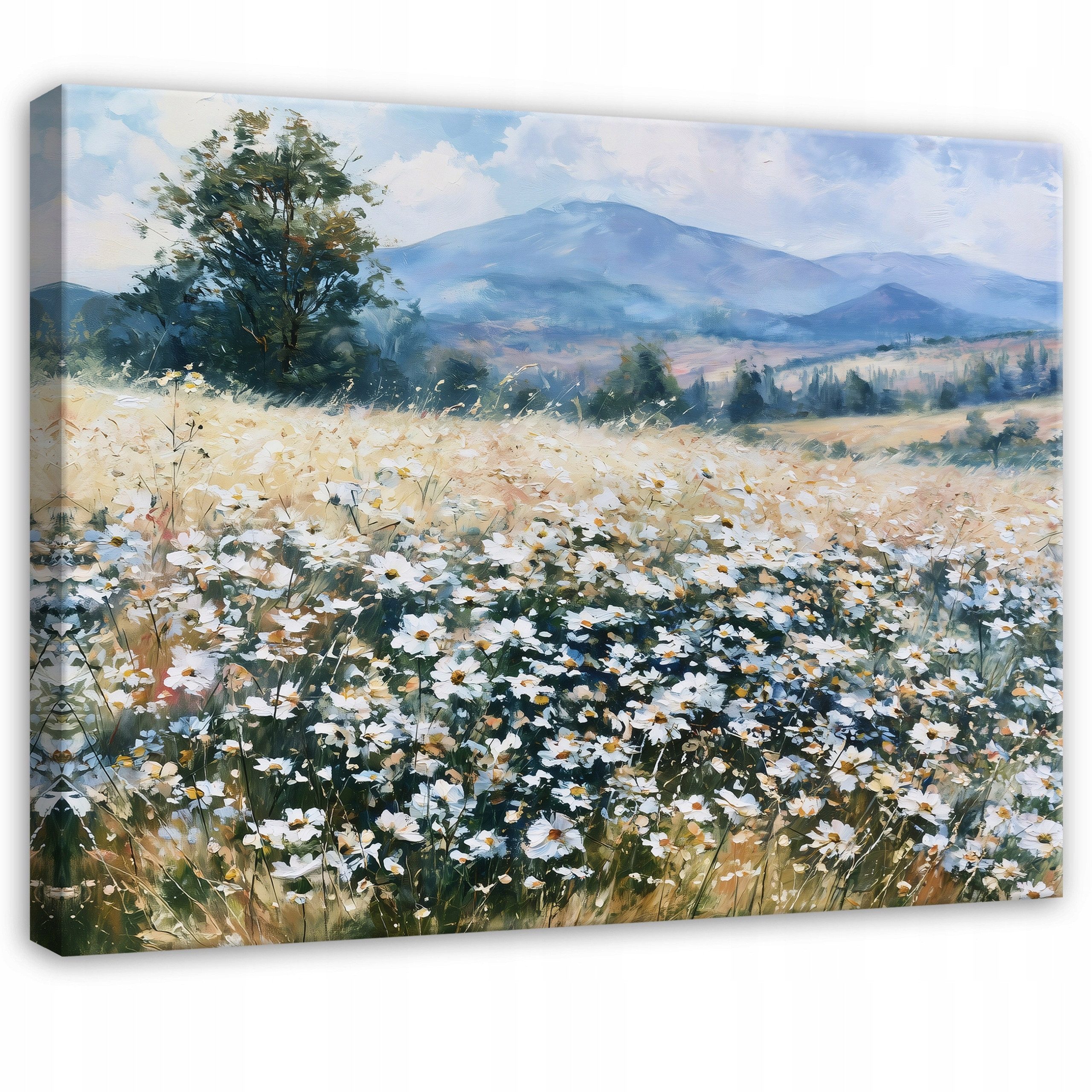 Wallarena Leinwandbild Blumen Wiesen Berge Natur Beige moderne bilder wohnzimmer Wandbild, Blumen, Natur, Berge, Wiese (Leinwandbild, 1 St), Leinwand Bilder Wohnzimmer Schlafzimmer Wandbild Wanddeko 60x40 cm