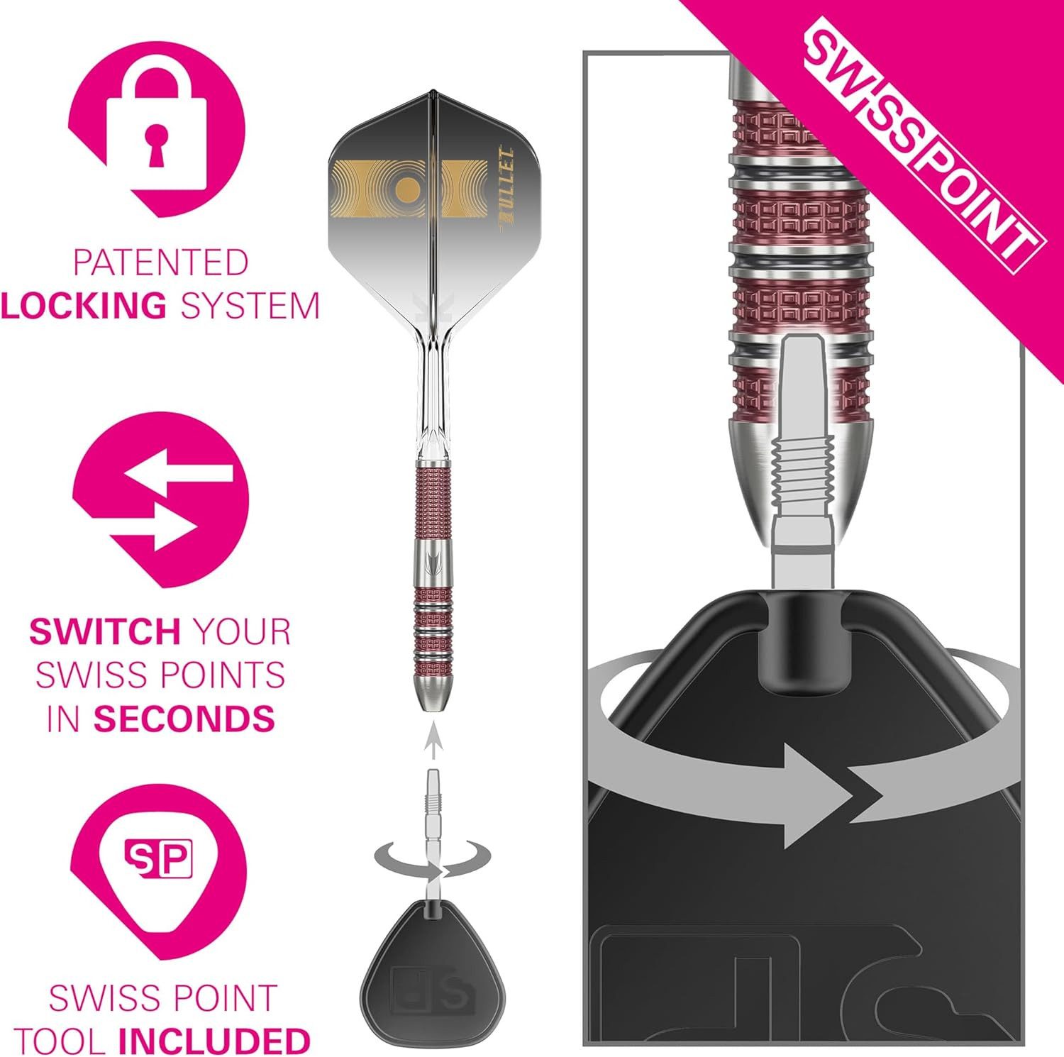 TARGET DARTS Dartpfeil Target Darts Stephen Bunting 95K Steel Tip Dart Set, 18G 95% Wolfram