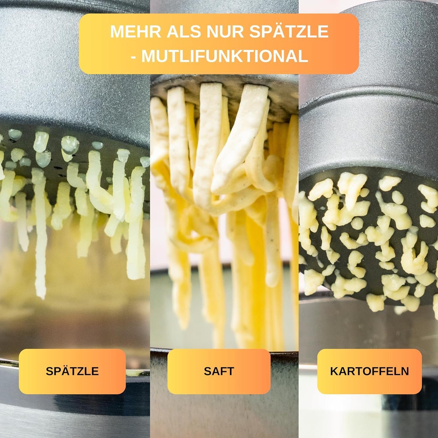 Thiru Spätzlepresse Kartoffelpresse mit Auflagerasten - Spätzle, Kartoffeln, Saft, Fädle, Made in Germany – Bild 3 von 5