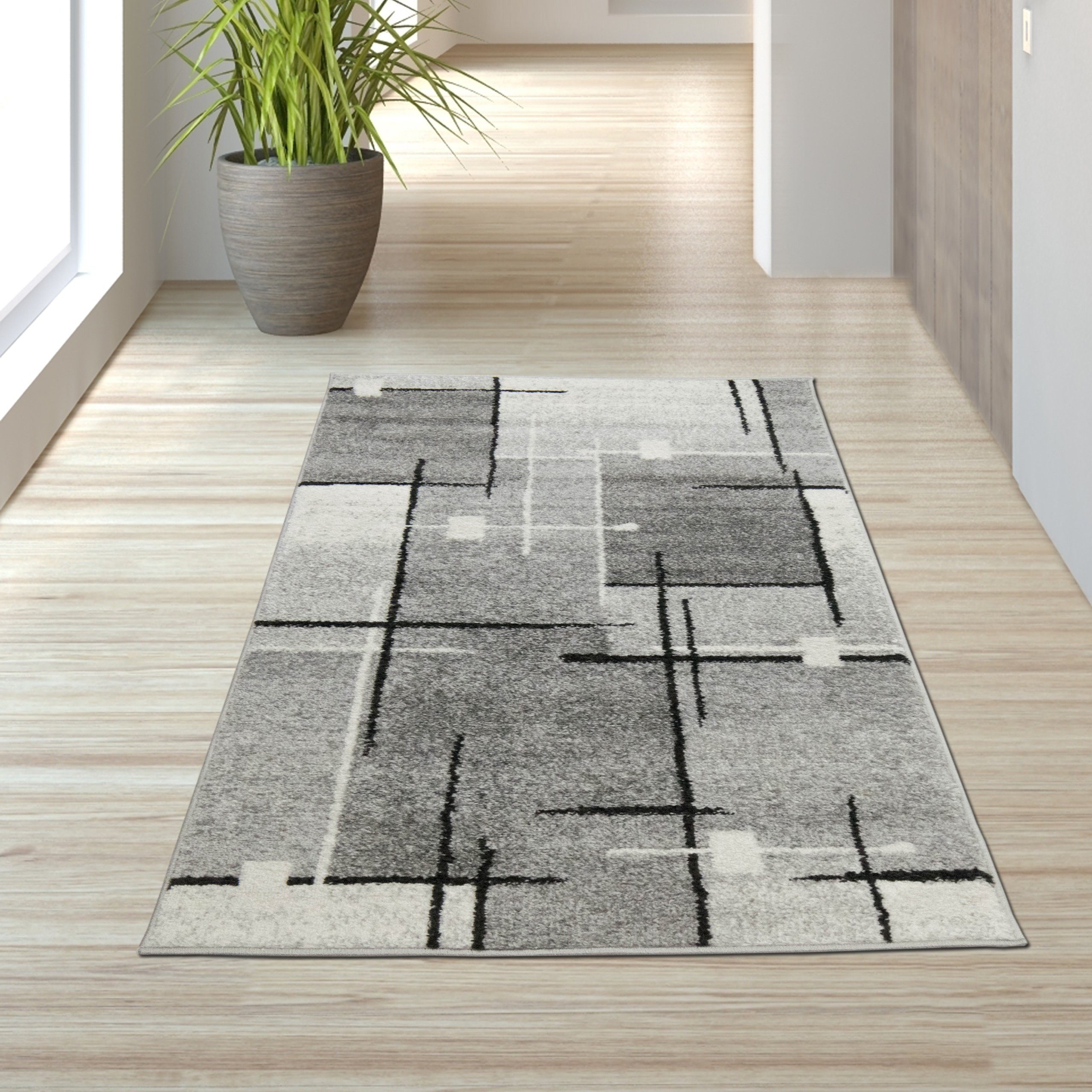 TeppichHome24 Teppich Moderner Teppich mit abstrakten Quadraten schwarz gra günstig online kaufen