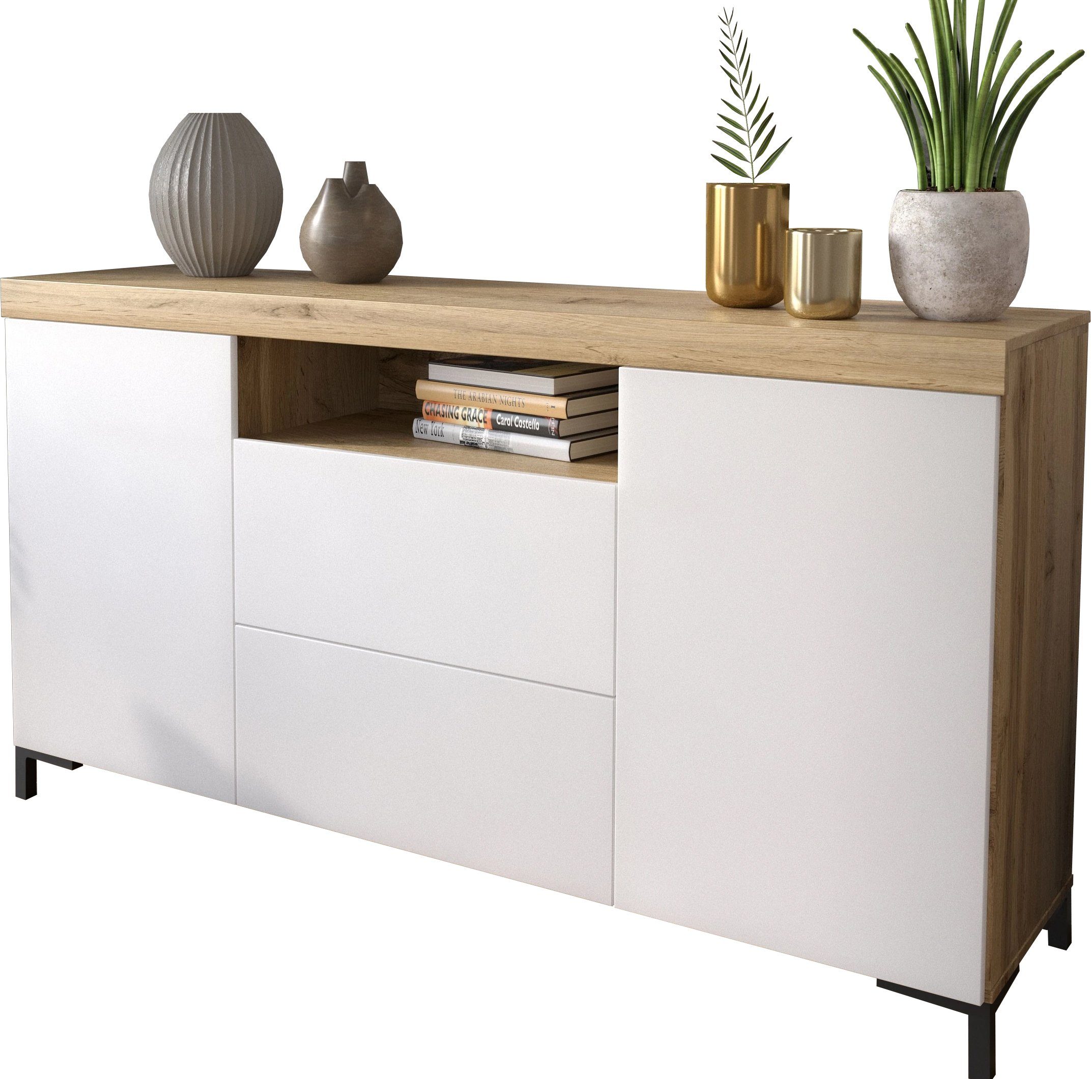 Domando Sideboard Sideboard Ravello M2, Breite 164cm, Push-to-open-System, hohe schwarze Füße