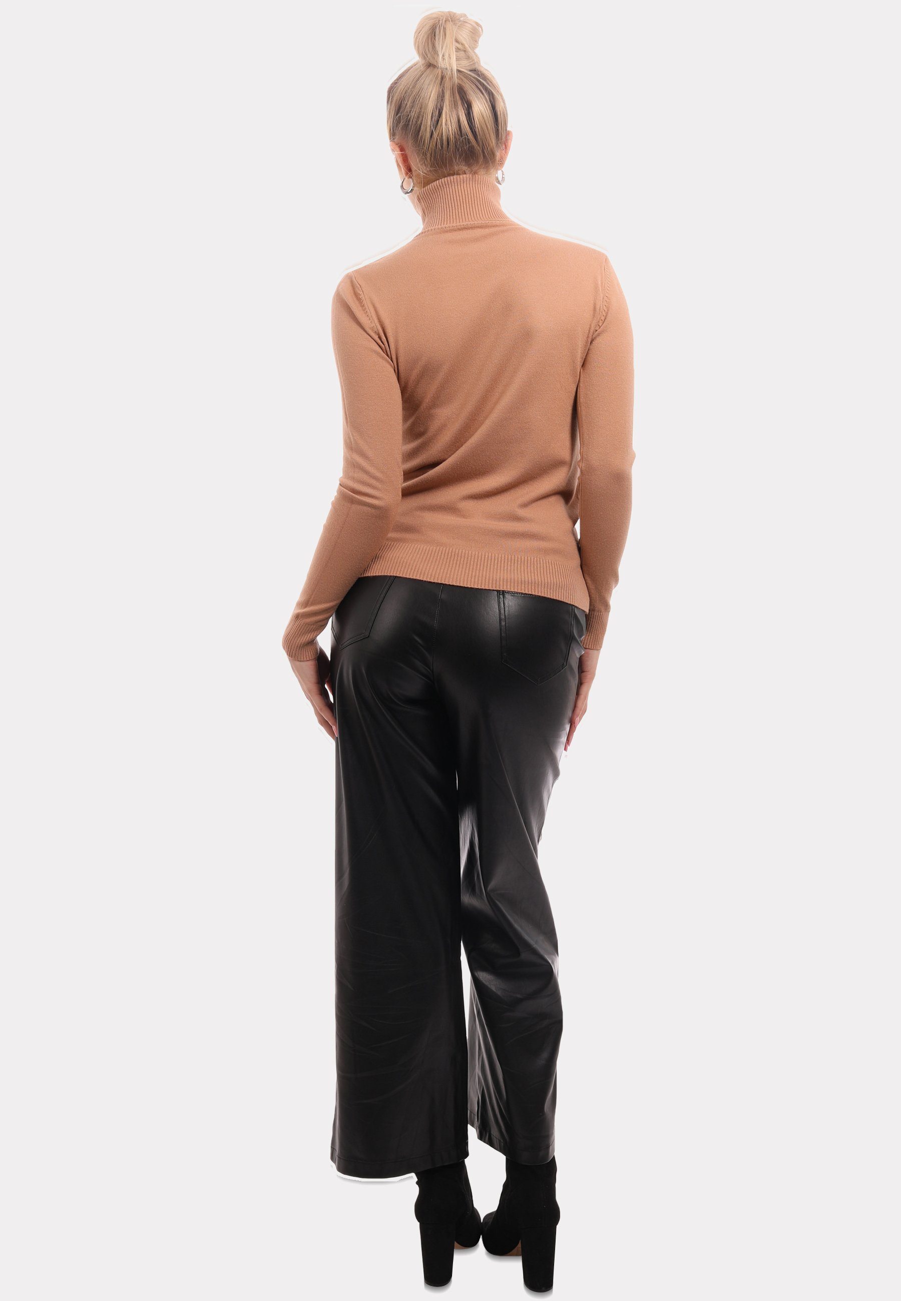 YC Fashion Unifarbe Feinstrick in (1-tlg) Rollkragenpullover Basic & Style aus beige Rollkragenpullover