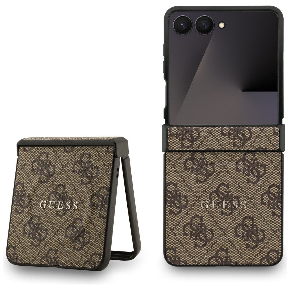 Guess Handyhülle Galaxy Z Flip7 MagSafe Muster Kunstleder braun Logo goldfarben 6,9 Zoll, Kantenschutz