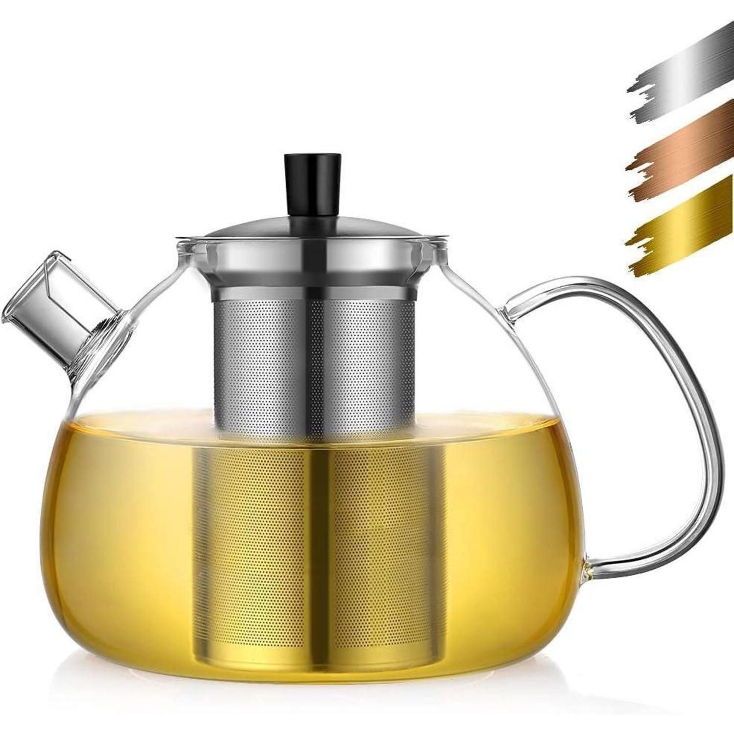 LuxusKollektion Teekanne Teekanne Glas Edelstahl Teesieb 1500ml Grüntee 1500ml Silberne 1500ml
