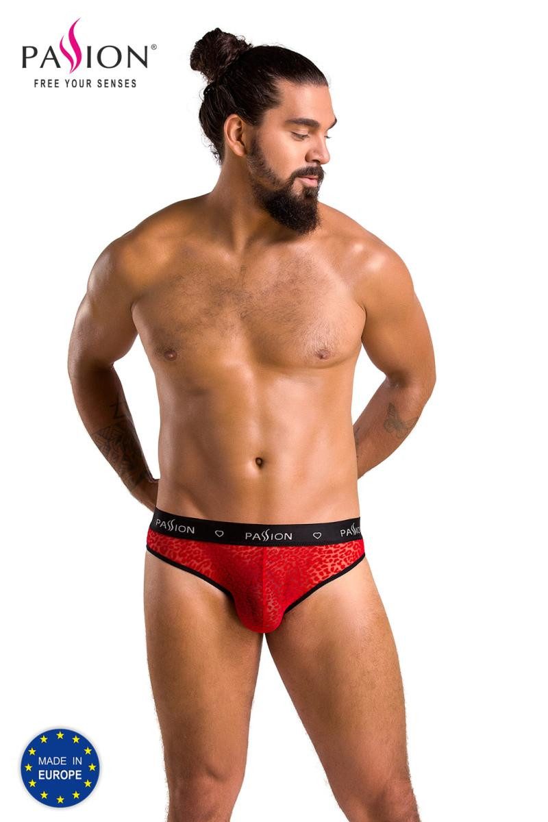 Passion Menswear Slip Roter Männer Slip transparent aus feinem Netzmaterial mit Samt-Print H