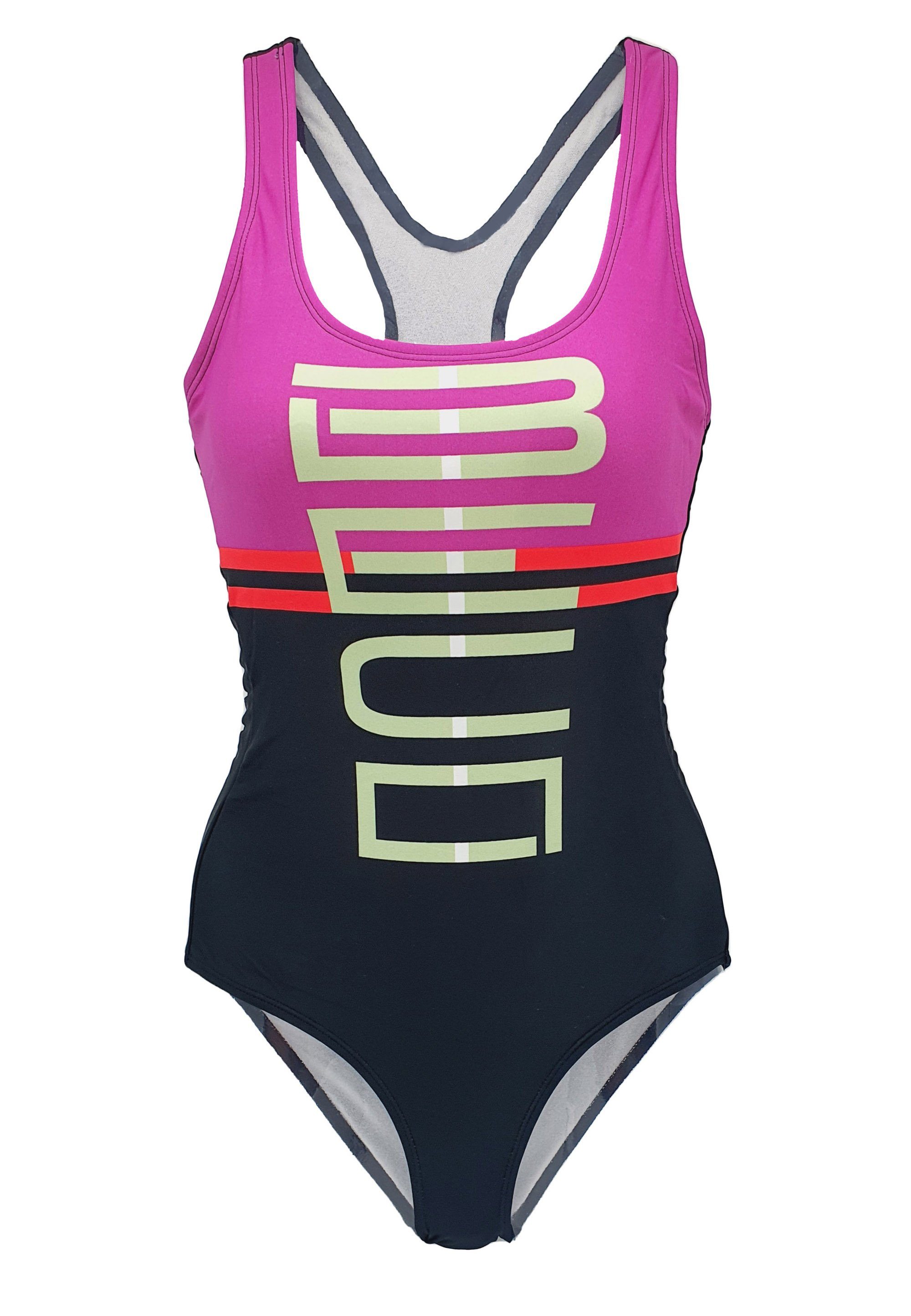 Beco Beermann Badeanzug Maxpower Swimsuit (1-St) mit coolem Logo-Print pink, schwarz