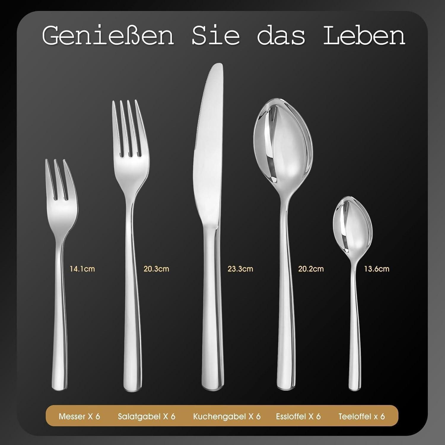 LuxusKollektion Besteck-Set Besteckset 30tlg 6 Personen Edelstahl Messer Gabel 30 Stück silber