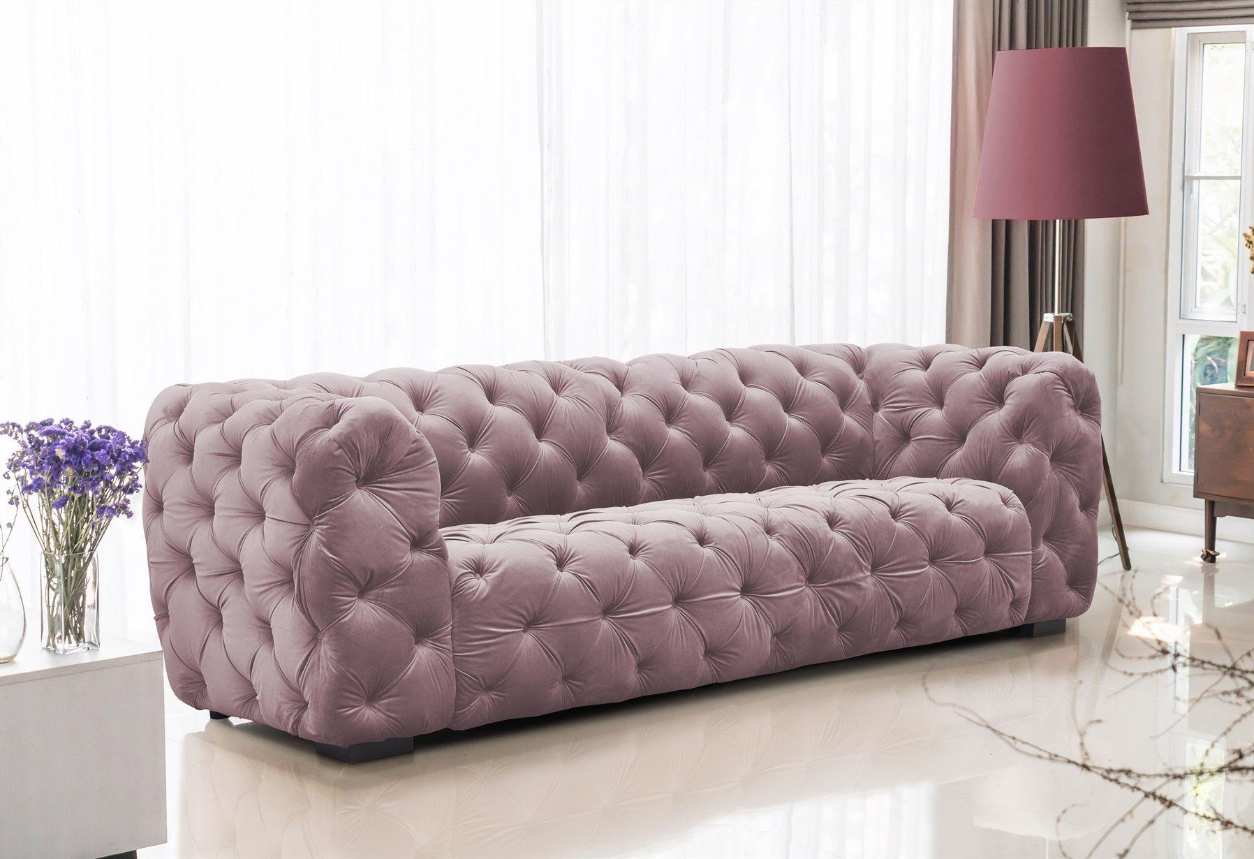 Fun Möbel Sofa Sofa Designer-Sofa NATALIE 3-Sitzer in Stoff, 1 Teile, Rundumbezug Rose