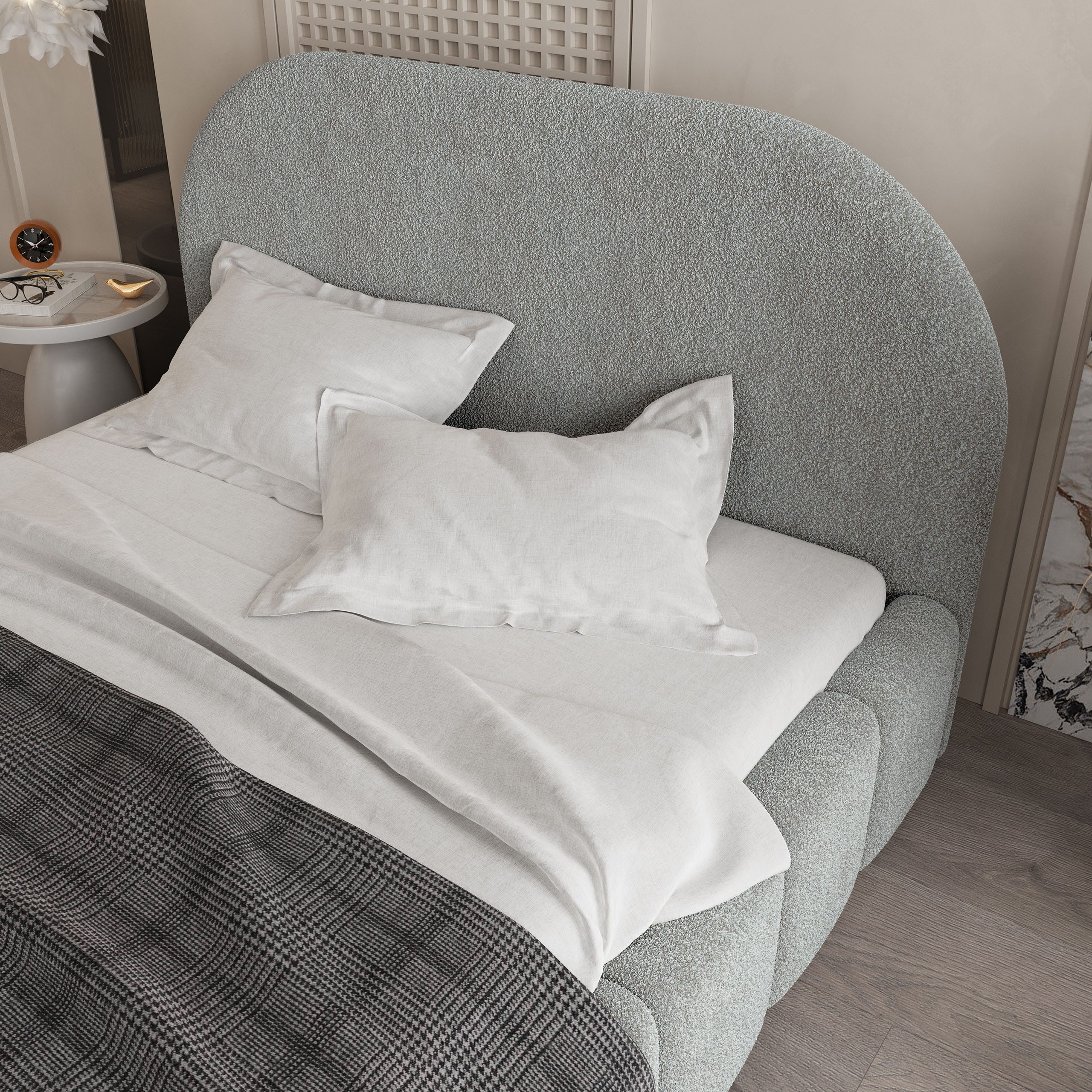 Masseno Polsterbett FLUSSO 180x200 cm grau (mit Bettkasten und Lattenrost)