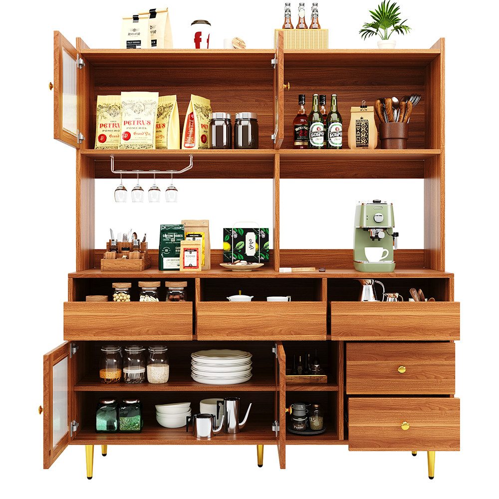 Hochschrank Highboard Barschrank Vitrine mit Weinglasregal und Glastür