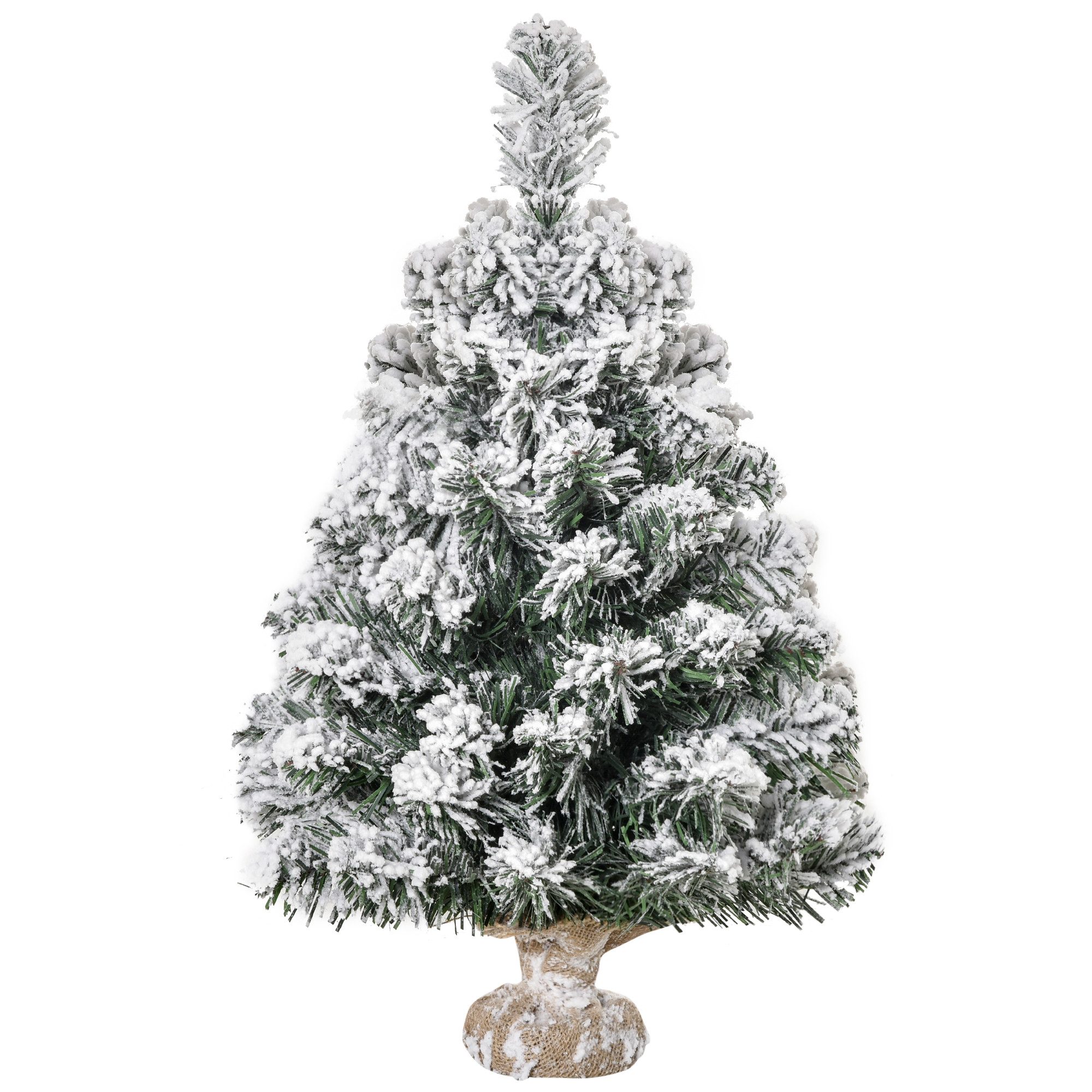HOMCOM Künstlicher Weihnachtsbaum Mini Tisch-Christbaum mit Schnee, 170 Spitzen Mini Christbaum, Tanne, für Weihnachten Deko, Grün