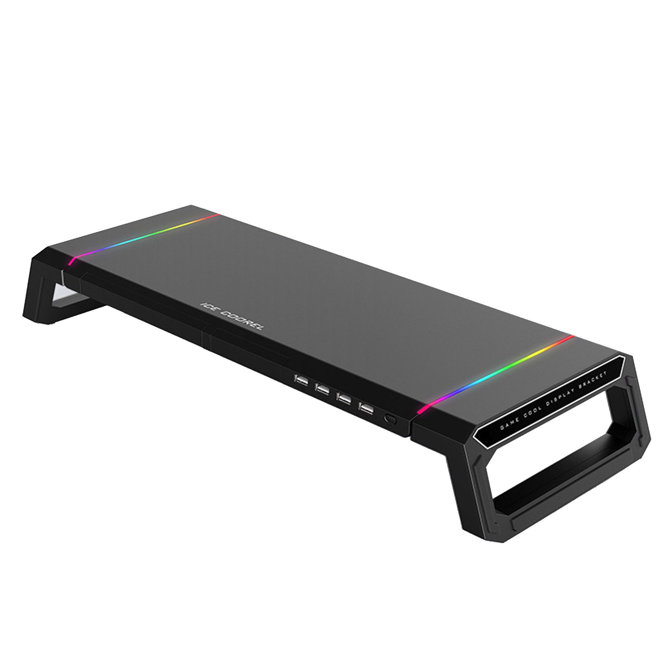 KINSI Monitor-Halterung Multifunktionaler Monitorständer mit vier USB-Erweiterungsanschlüssen, (Schillernde RGB-Beleuchtung mit 9 Lichteffekten)