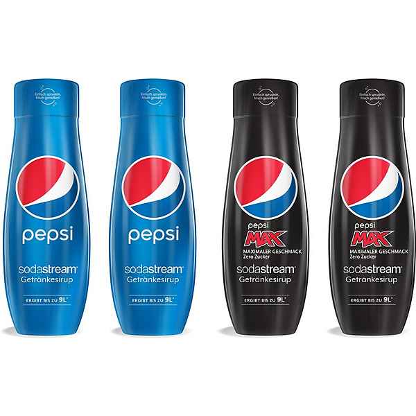 SodaStream Getränke-Sirup Pepsi & PepsiMax, 4 Stück, für bis zu 9 Liter Fertiggetränk