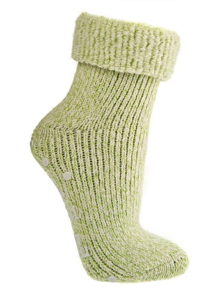 TippTexx 24 ABS-Socken 2 Paar ABS-Stoppersocken Wollsocken für Damen mit Umschlag Grün