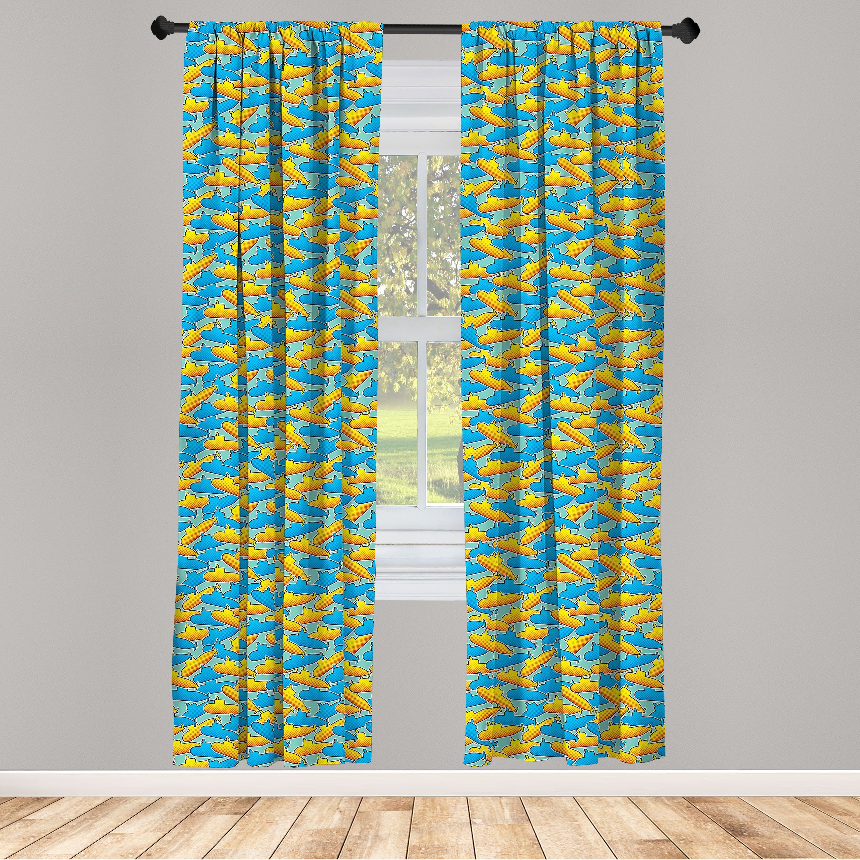 Gardine Vorhang für Wohnzimmer Schlafzimmer Dekor, Abakuhaus, Microfaser, Gelbes U-Boot Pop-Art-Stil