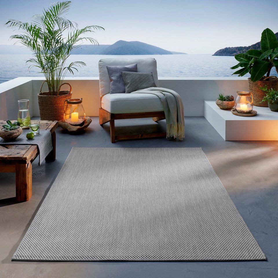 Teppich Outdoor & Indoor Teppich, TaCa Home, rechteckig, Höhe: 7 mm,  Terrasse Balkon Garten Wohnzimmer Bad Küche, Creme - 67 x 180 cm
