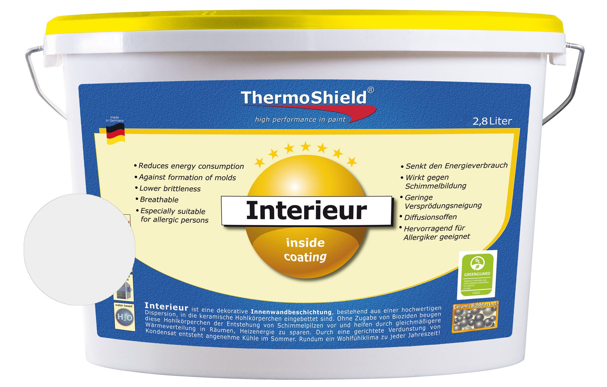 ThermoShield Wand- und Deckenfarbe Interieur, Gleichmäßige Wärmeverteilung im Raum, verbessertes Raumklima