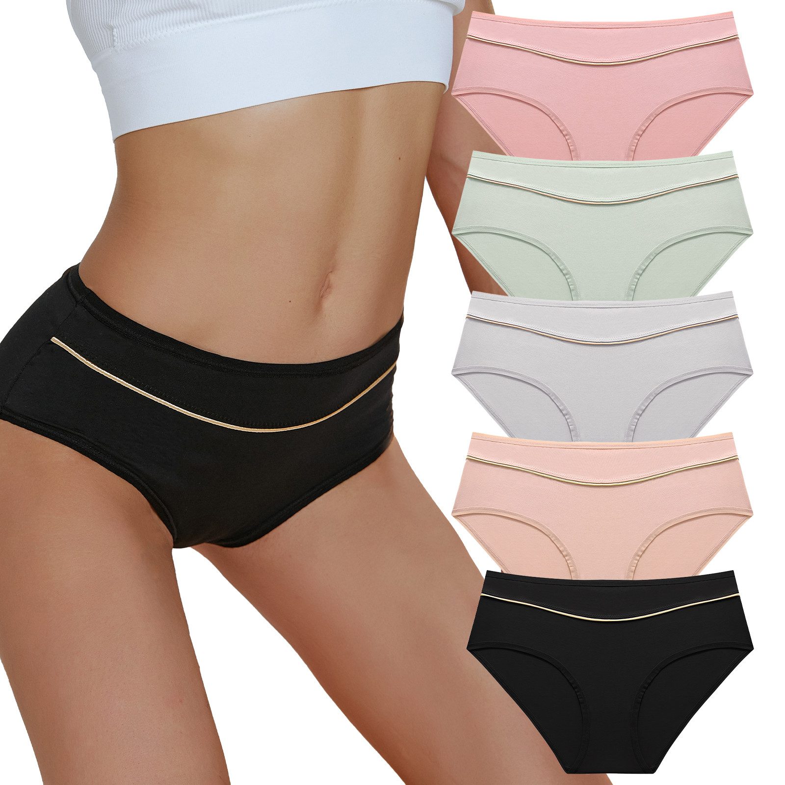 TANSTC Hipster Unterhosen Damen Baumwolle Slips Pantys Unterwäsche (Packung, 5er-Pack) atmungsaktiv, hautfreundlich, elastisch, formbeständig