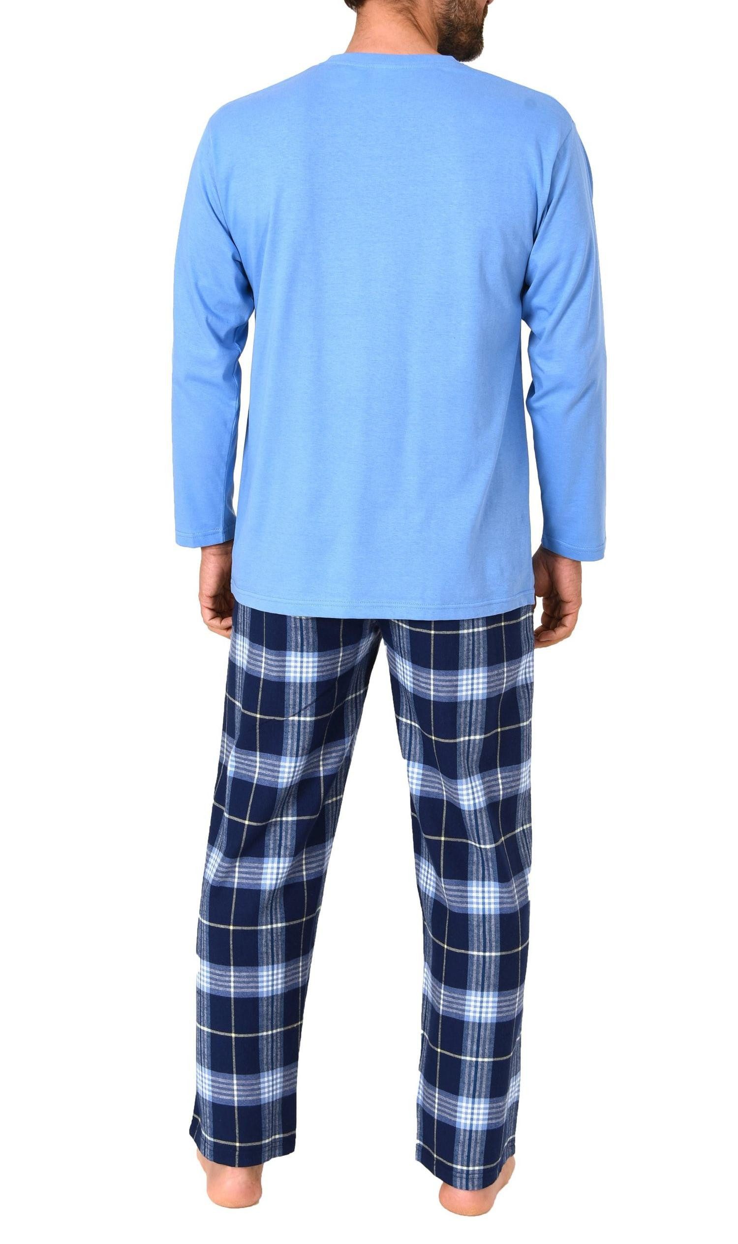 Normann Pyjama Herren Schlafanzug lang, Pyjama mit Flanell-Hose in Karo-Optik