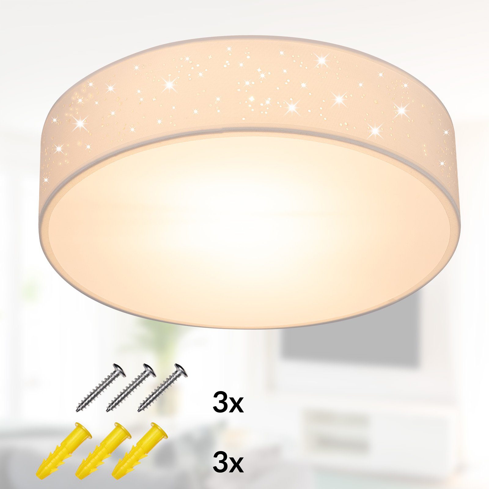 monzana Deckenleuchte, Deckenlampe, Leuchtmittel 30 nicht Modern Stoffschirm inklusive, cm E27 Rund 1-Flammig Sternenhimmel Weiß