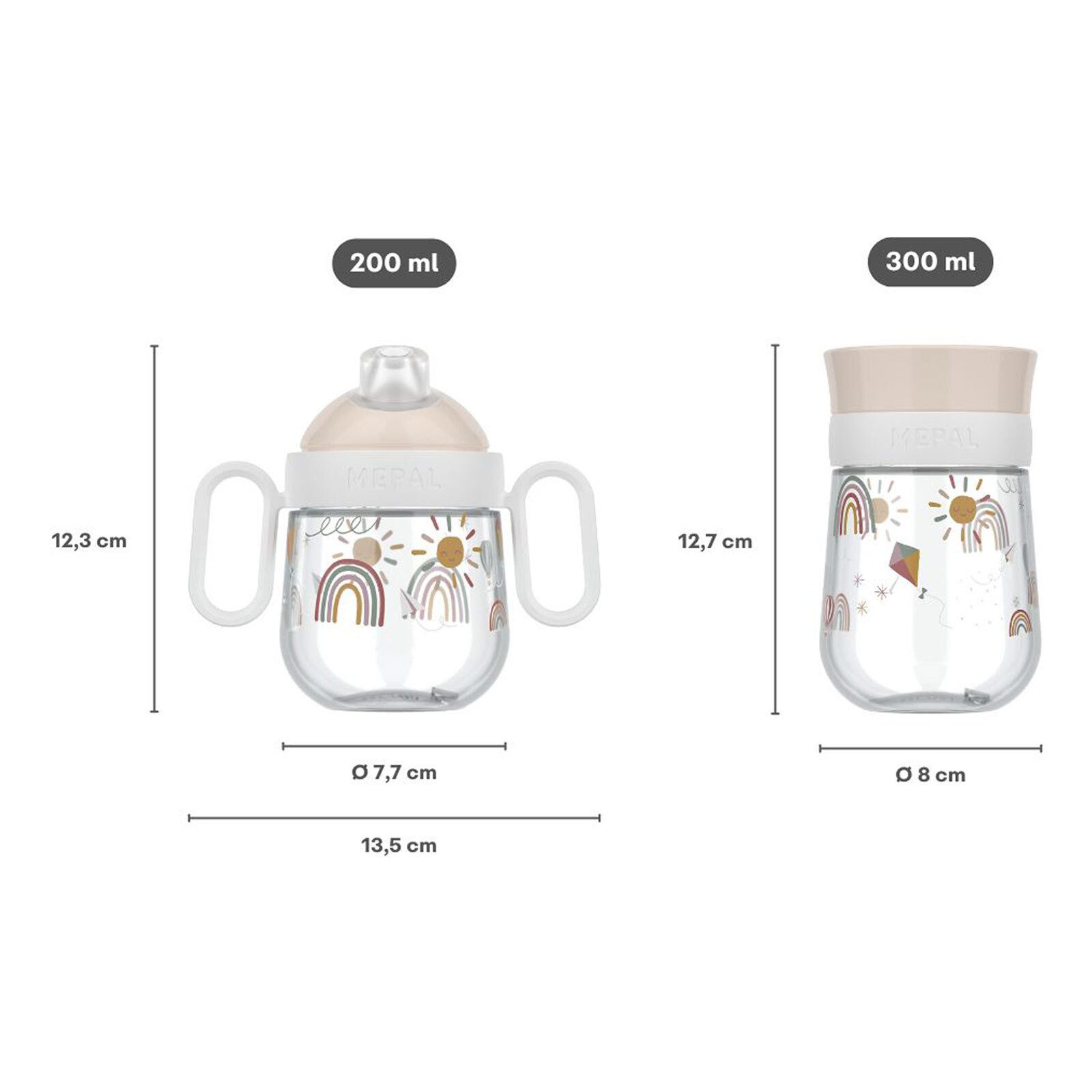 Mepal Kinderbecher Mio Trinklernbecher Antitropf & 360° 200 & 300 ml, 2-tlg., Polypropylen, Silikon, Tritan