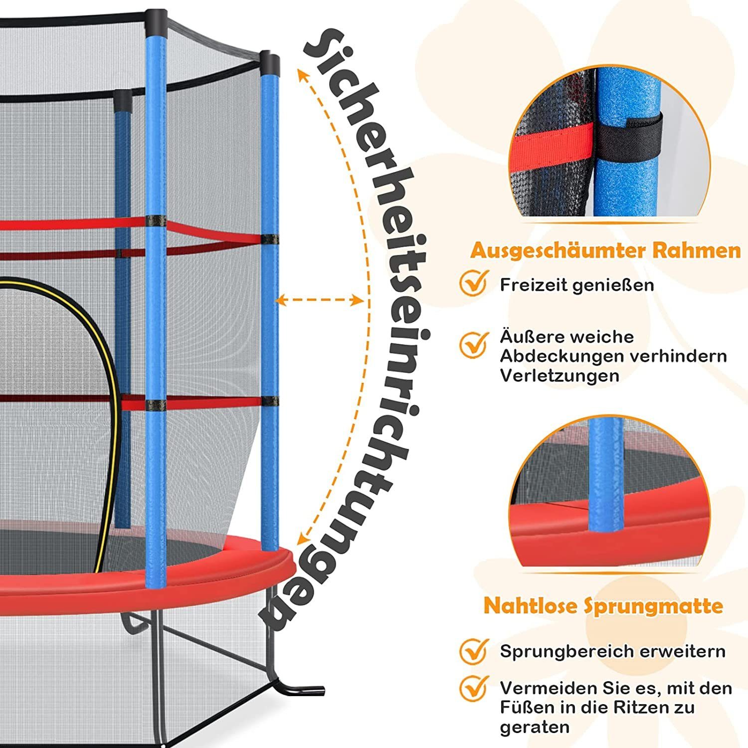 Ø Sicherheitsnetz, bis 45KG Gartentrampolin, blau 165,00 mit cm, COSTWAY