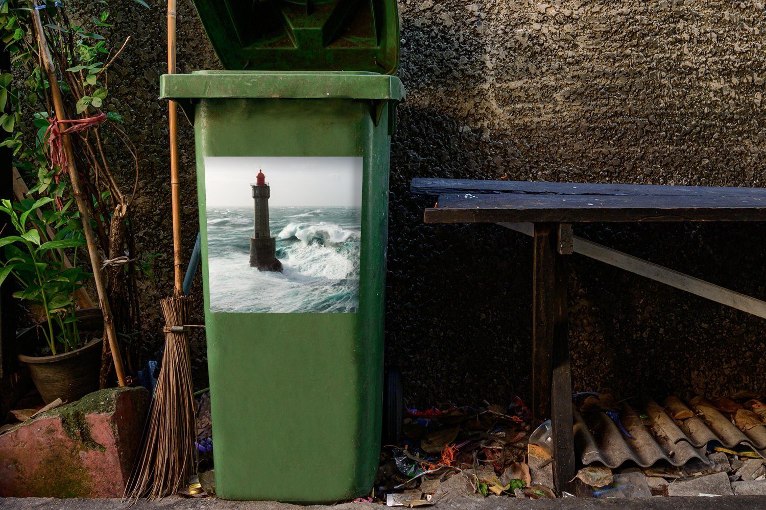 Container, MuchoWow Abfalbehälter Jument hinter Sticker, (1 Wandsticker St), Welle Mülleimer-aufkleber, in Mülltonne, von Eine Leuchtturm dem Frankreich La
