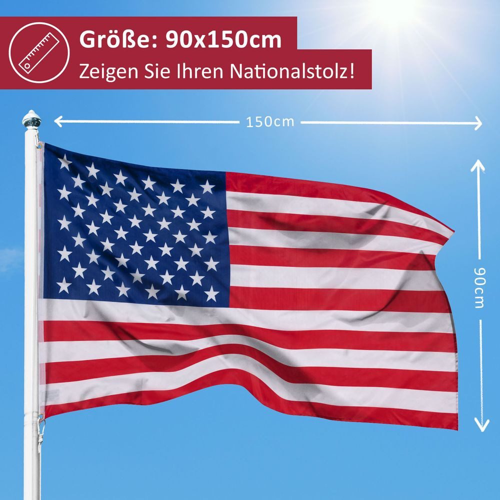 PHENO FLAGS Flagge USA Flagge 90 X 150 cm Amerika Fahne (Hissflagge für Fahnenmast), Inkl. 2 Messing Ösen