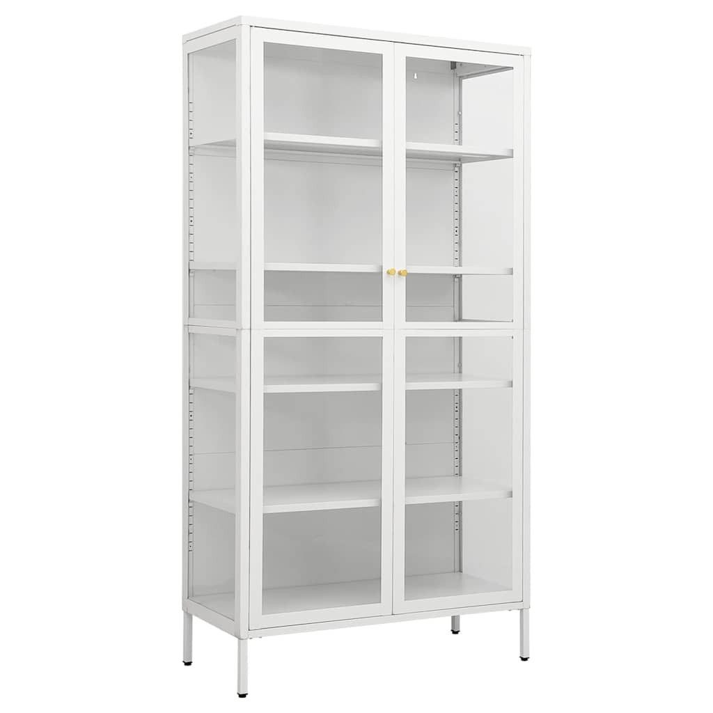 furnicato Vitrine Weiß 90 x 40 x 180 cm aus Stahl und gehärtetem Glas (1-St)
