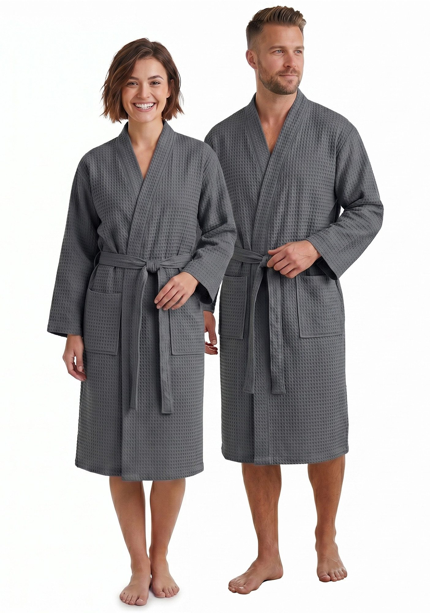 NYVI Bademantel Bademantel NYVISpa Waffelpique Baumwolle Unisex für Damen & Herren, Waffelpiqué, Schalkragen, Luftig Leicht Atmungsaktiv - perfekt für Sommer - für Männer & Frauen