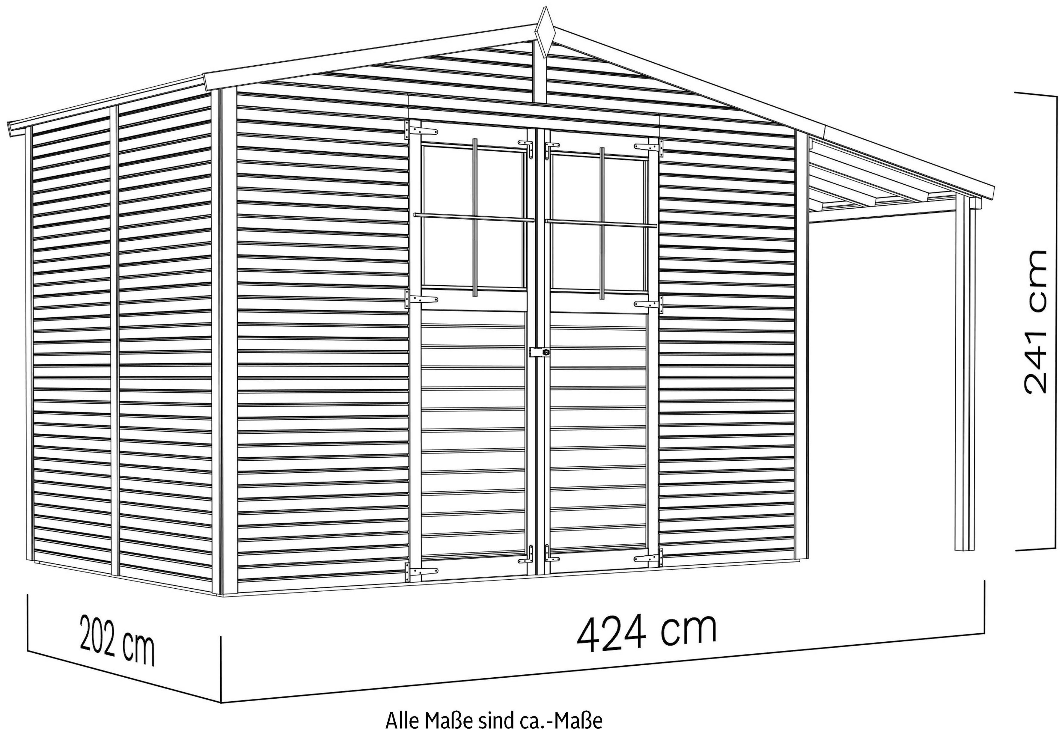 BxT: Gartenhaus 440x209 Fineline cm, mit 4 PLUS Satteldach, Anbaudach KONIFERA Alto