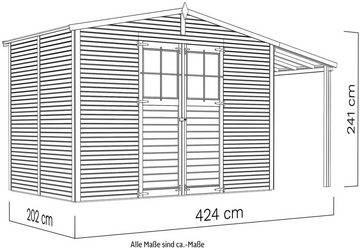 KONIFERA Gartenhaus Alto 4 PLUS Fineline Satteldach, BxT: 440x209 cm, mit Anbaudach