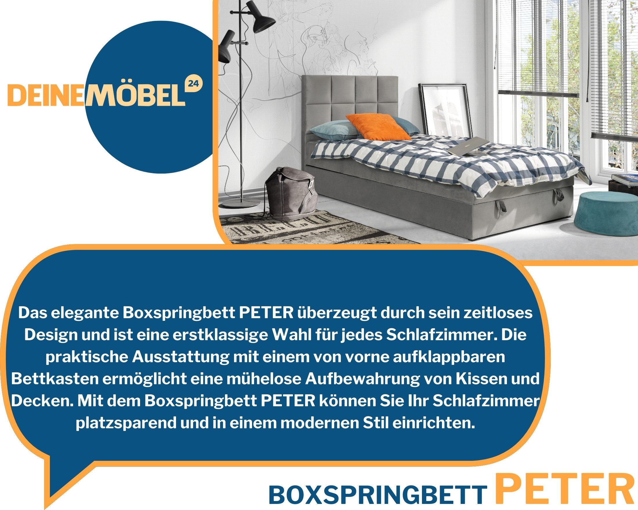 Deine Möbel 24 Boxspringbett Boxbett Polsterbett Komplettbett Jugendbett PETER (Hotelbett Bett für Jugendliche inkl. Kaltschaum-Topper 4 cm, 100x200 120x200 Hellgrau Graphit Rosa Pink), inkl. Bonnell-Federkernmatratzen Matratzen H3 Grau Beige Blau