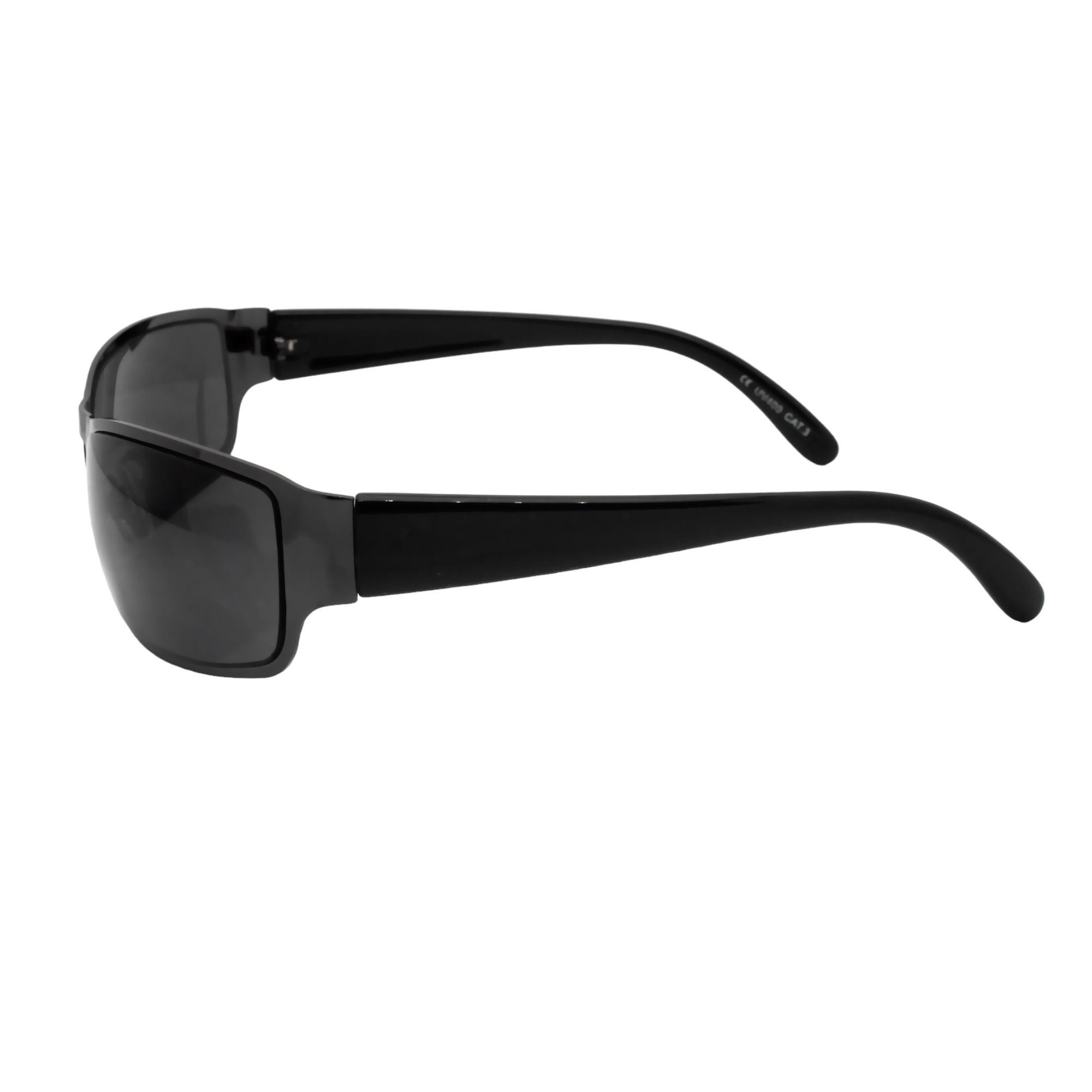 Rennec Sonnenbrille Herren Rechteckig Schmal Bikerbrille mit Brillenbeutel Gläser Schwarz Getönt, Security Style, Wrap Around